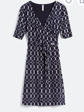 NWOT Gilli Trista Navy & White Geometric Faux Wrap Jersey Dress. Size XL